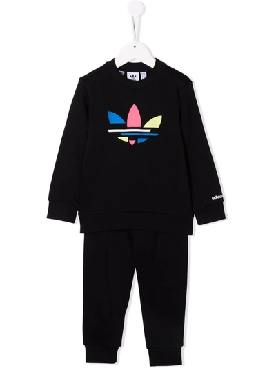 Adidas Originals Kids' Trefoil-print Two-piece Tracksuit Set In Black