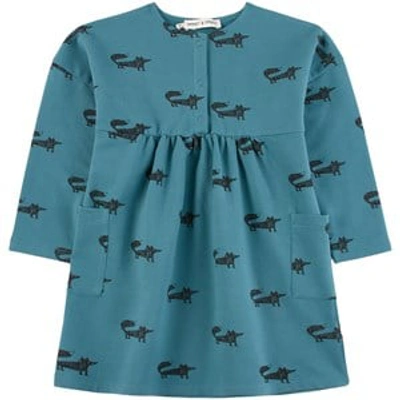 Sproet And Sprout Kids' Blue Fox Print Sweat Dress