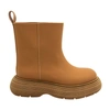 Gia Borghini Beige Leather Ankle Boots With Chunky Sole In Cognac