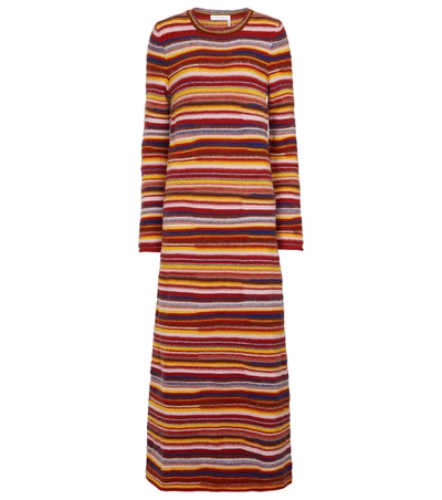 Chloé Irregular Stripe Long Sleeve Recycled Cashmere Blend Jumper Dress In Multi-colour