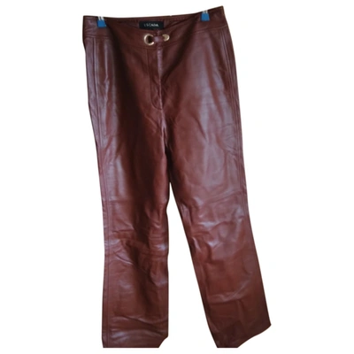 Pre-owned Escada Leather Trousers In Brown