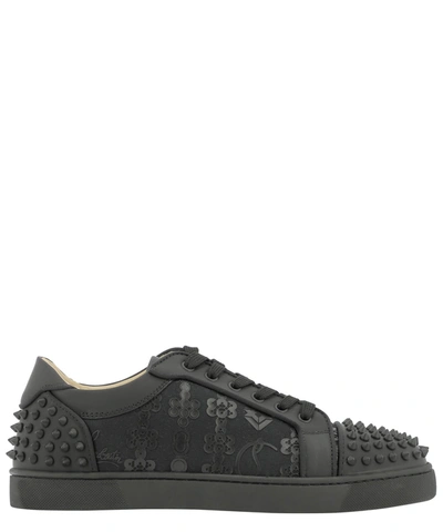 Christian Louboutin Men's Seavaste 2 Orlato Spike Red Sole Low-top Sneakers In Black  