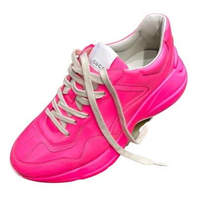 Pre-owned Gucci Rhyton Leather Trainers In Pink