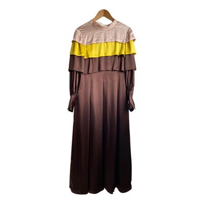 Pre-owned Massimo Dutti Silk Maxi Dress In Brown