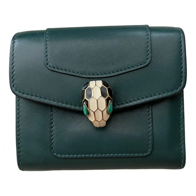 Pre-owned Bvlgari Serpenti Leather Wallet In Green