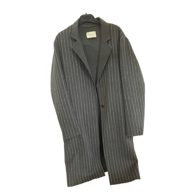 Pre-owned Sandro Wool Trench Coat In Black