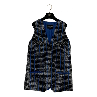 Pre-owned Chanel Tweed Cardi Coat In Blue