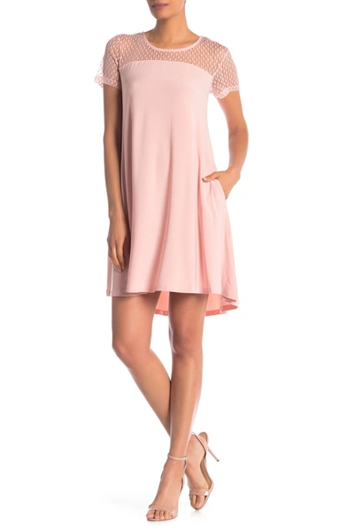 Nina Leonard Illusion Neck High-low Shift Dress In Blush