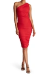 Love By Design One-shoulder Body-con Midi Dress In Tango Red