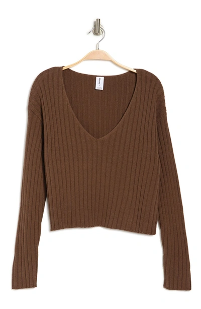 Abound V-neck Ribbed Crop Sweater In Brown Earth