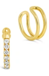 SF FINE SF FINE 14K GOLD MIXED DIAMOND AND SOLID CUFF EARRINGS