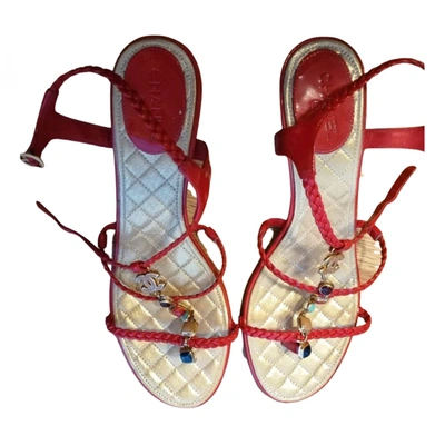 Pre-owned Chanel Patent Leather Sandal In Red