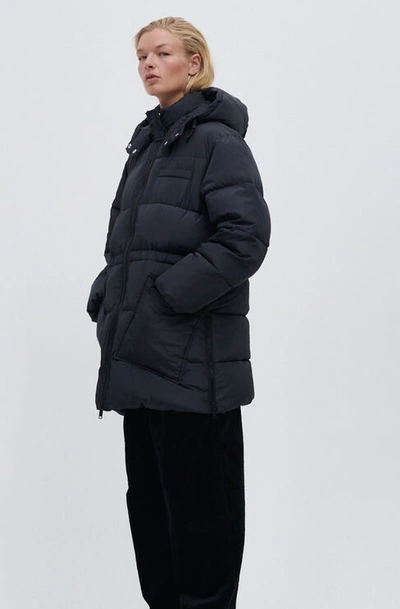 Ganni Black Down Jacket In Recycled Nylon And Pockets In Grigio