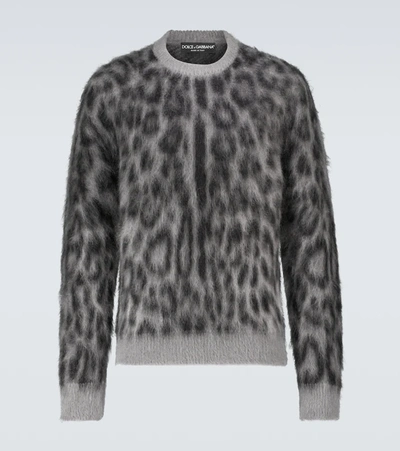 Dolce & Gabbana Brushed Leopard-print Wool-blend Sweater In Gray