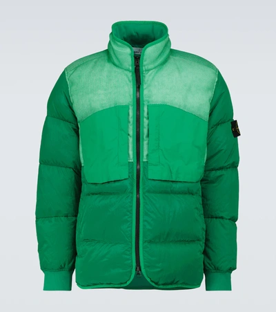 Stone Island Mens Green Brand-embroidered Waterproof Shell-down Jacket Xl