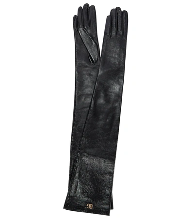 Dolce & Gabbana Long Faux Leather Gloves In Black