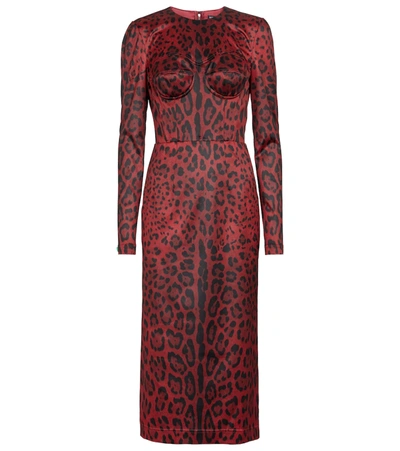 Dolce & Gabbana Stretch Satin Printed Midi Dress In Red,black