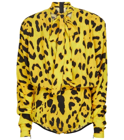 Dolce & Gabbana Leopard-print Stretch Silk Georgette Bodysuit In Multicolor