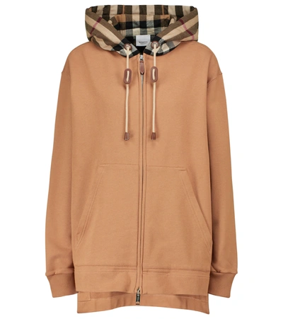 Burberry Check Hood Cotton Oversized Hooded Top In Brown