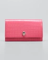 Alexander Mcqueen Mini Skull Croc Embossed Leather Shoulder Bag In Peony Pink