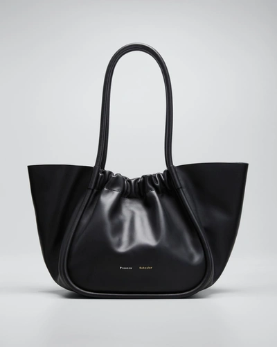 Proenza Schouler Large Ruched Smooth Leather Tote Bag In Black