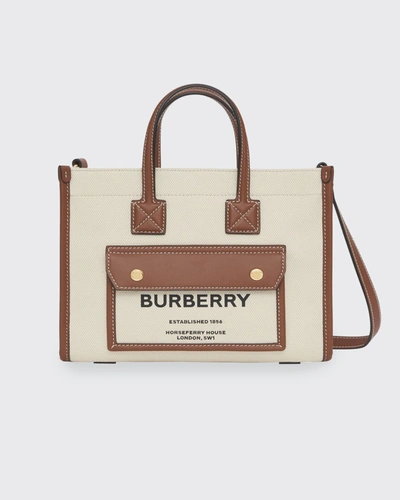 Burberry Canvas Logo Top Handle Tote Bag In Natural/tan