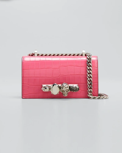 Alexander Mcqueen Jeweled Mini Mock-croc Satchel Bag In Peony Pink