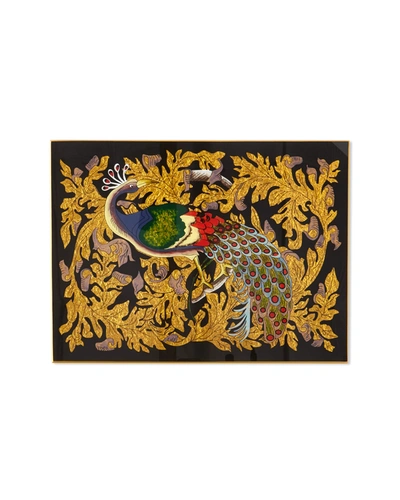 Nomi K Golden Leaf Peacock Glass Placemat In Multi Pattern