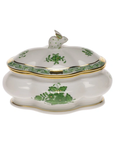 HEREND CHINESE BOUQUET GREEN COVERED PORCELAIN BONBON BOX WITH BUNNY,PROD153370116