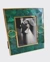 MONICA RICH KOSANN 8X10 MALACHITE PICTURE FRAME WITH CIRCLES, 24K PLATE METAL AND GREEN PEBBLED LEATHER BACKING,PROD159390520