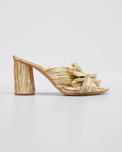 Loeffler Randall Penny Pleated Metallic Slide Sandals In Gold