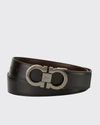 Ferragamo Men's Reversible Leather Double-gancio Belt In Black / Brown
