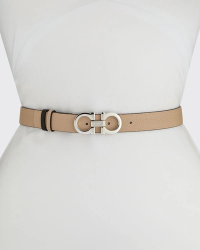 Ferragamo Gancini-buckle Reversible Leather Belt In New Bisque/silver