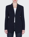 Akris Odette Long Wool Blazer Jacket In Navy