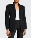Akris Odette Leather-trimmed Wool-blend Crepe Blazer In Black