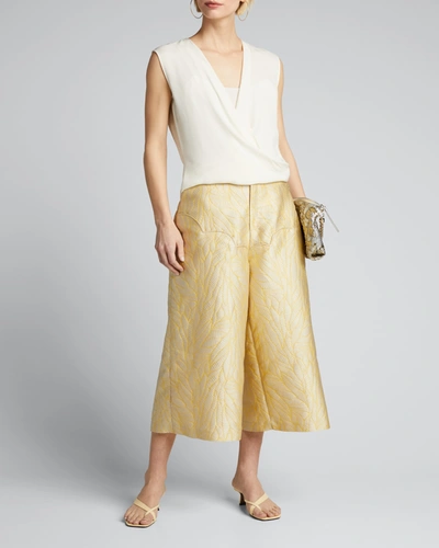 Theory Draped-front Silk Shell In Ivory