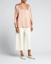 Vince Band-collar Silk Blouse In Blush Cream