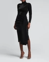 Giorgio Armani Draped Iridescent Jersey Midi Dress In Black