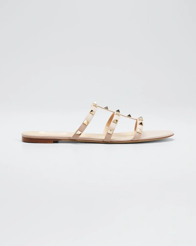 VALENTINO GARAVANI ROCKSTUD CAGED FLAT SLIDE SANDALS,PROD168560045