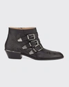 Chloé Lamb Leather Chelsea Boots With Rubber Sole In Black/gunmetal