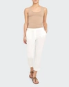 Theory Treeca Good Linen Cropped Pull-on Ankle Pants In White