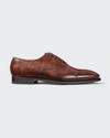 Bontoni Men's Reverse Stitch Cap-toe Oxfords In Medium Brown