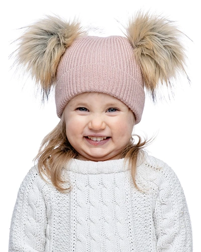 Fabulous Furs Kid's Double Pom Knit Beanie In Blush