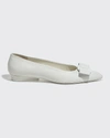 Ferragamo Viva 20 Pointed Vara Bow Ballerina Flats In Bianco Ottico