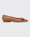 Ferragamo Viva 20 Pointed Vara Bow Ballerina Flats In Sella Nappa