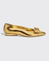 Ferragamo Viva 20 Pointed Vara Bow Ballerina Flats In Orione Metallic