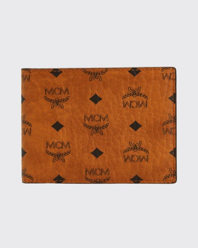 Mcm Men's Visetos Monogram Flap Wallet In Cognac