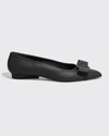 Ferragamo Viva 20 Pointed Vara Bow Ballerina Flats In Nero Nappa