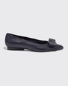 Ferragamo Viva 20 Pointed Vara Bow Ballerina Flats In Navy Nappa