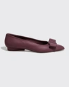 Ferragamo Viva 20 Pointed Vara Bow Ballerina Flats In Plum Nappa